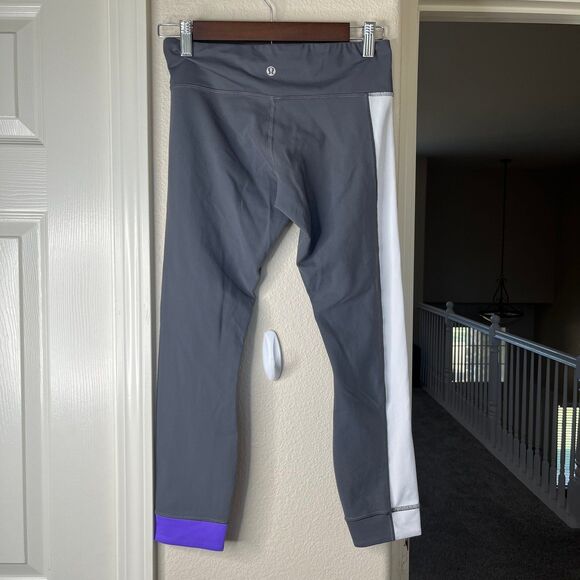 Lululemon Amped Crop Women’s Leggings Low Rise In Gray Purple White Sz 6 #499 - Picture 2 of 12